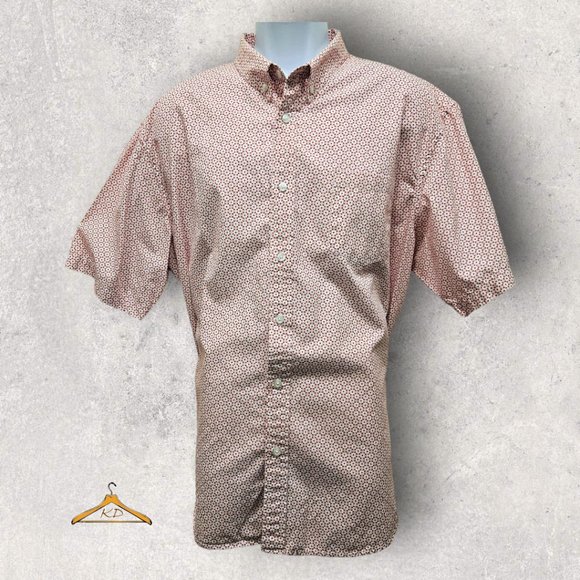 Haggar Casual Shirt - XXL, Trim Fit, Short Sleeve, Red/White Geometric Print - Picture 2 of 6